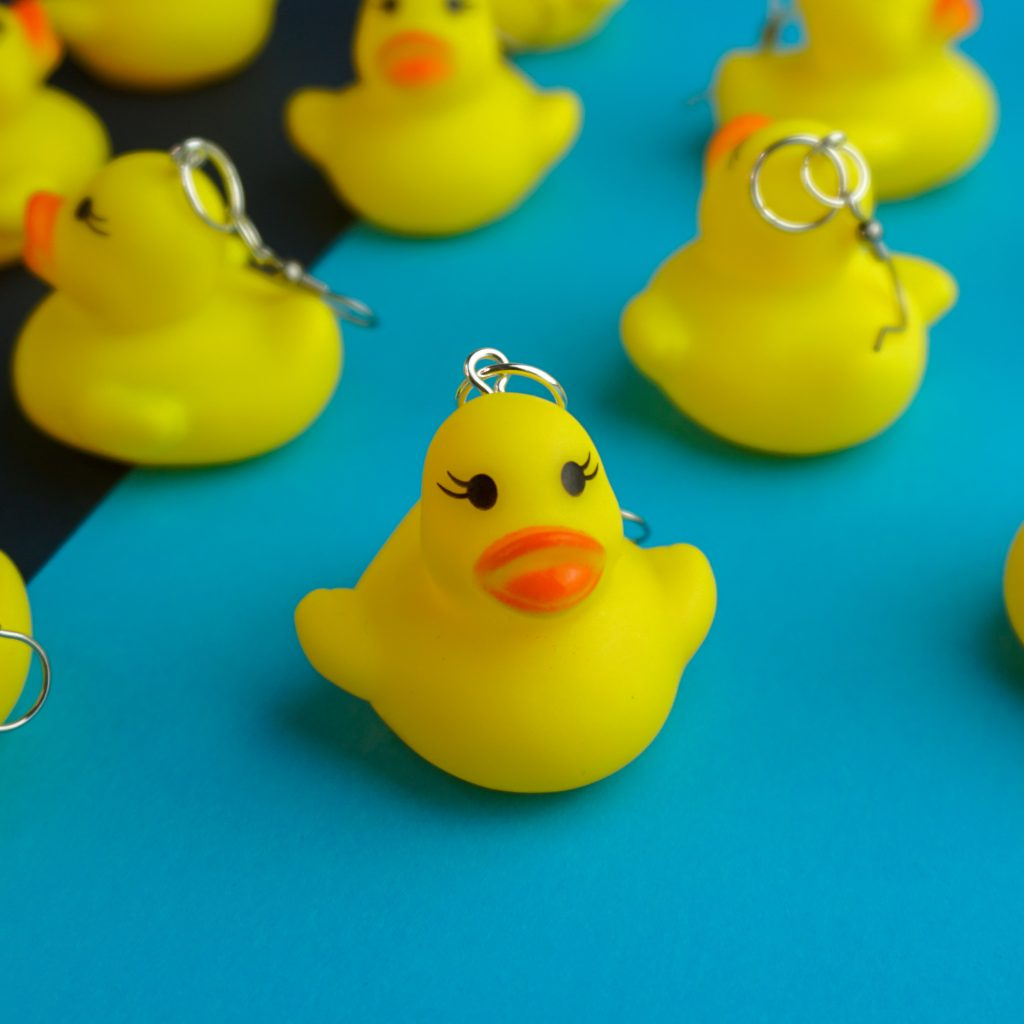 Icing Yellow Rubber Ducky Clip on Drop Earrings