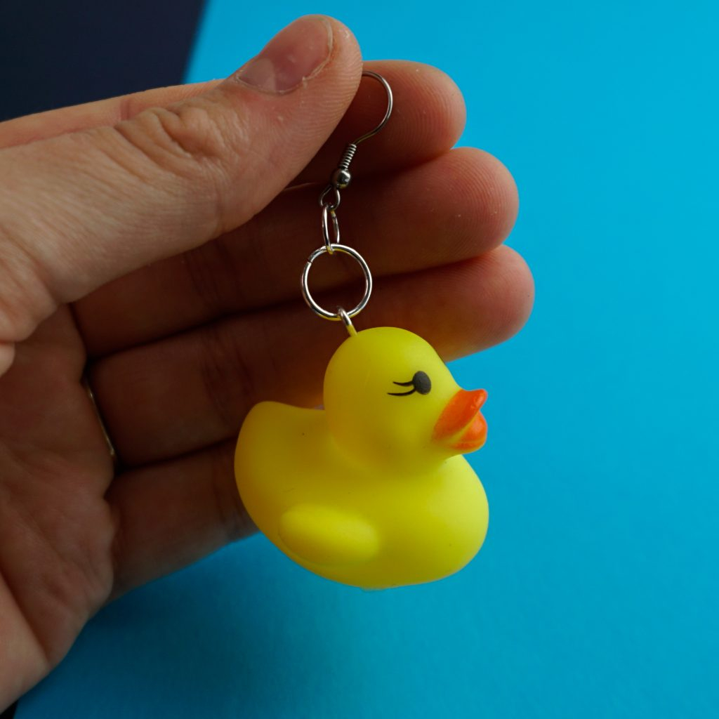 Icing Yellow Rubber Ducky Clip on Drop Earrings