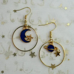 Astronomy astrology astrological zodiac sign sky stars stargazer stargazing moon sun star Saturn Venus Neptune Pluto mars planets planet earth space dark blue turquoise gold shine shiny earring earrings jewellry drop dangle alternative y2k 2000s 90s vintage style Earring earrings jewellery rave raver raving house party disco clubbing ibiza festival wear neon y2k clubwear hand made handmade cybertwee neon clubkid club kid carnival streetstyle harajuku street style cyber kinderwhore funky groovy techno basement underground urban kidcore kid core clubkid club kid klub goblin goblincore kitsch