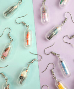 People Pill Earrings- Little capsule tablet style drugs medication miniature mini toy dollhouse doll kidcore kitsch and y2k style Earring earrings jewellery rave raver raving disco clubbing festival wear neon y2k clubwear hand made handmade cybertwee neon clubkid carnival streetstyle harajuku street style cyber kinderwhore techno basement underground urban klub kitsch party kei Altboy alternative style alt fashion clowncore aesthetic eboy egirl goblincore goth style grudge jfashion kidcore party kei pastel goth punk boy girl style queer LGBT shop business scenecore rainbowcore sterling silver clip ons