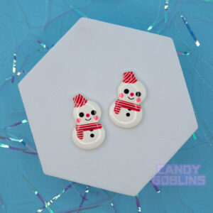 Snowman Studs - Christmas Festive White Snow Winter Earrings Accessories Handmade Hygge Xmas Scarf Charm