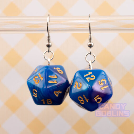 D20 Dice Earrings - D&D Dungeons and Dragons Purple, Blue, Green, Magenta Gold Gaming Board Game RPG Jewellery D20 Quirky Jewellery Handmade