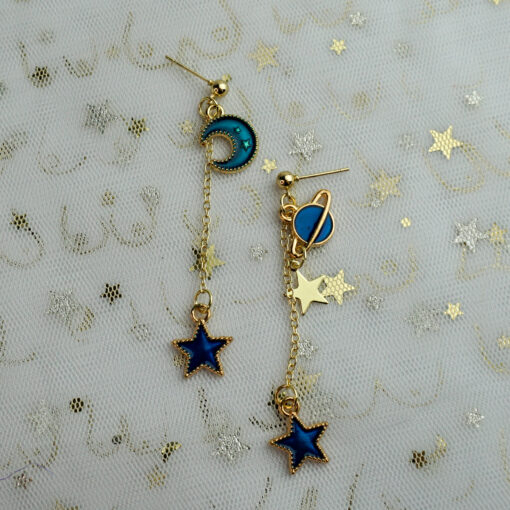 Galaxy Stud Earrings - Gold, Zodiac, Space, Astronomy, Astrology, Planet, Star, Lucky, Drop, Chain, Turquoise, Blue, Moon