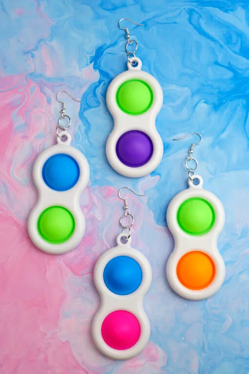 Pop Its Earrings - Fidget Toy Stim Stimming ADHD Autism Neon Courful Mismatch Pink Blue Green Orange Purple Harajuku Kidcore Rave