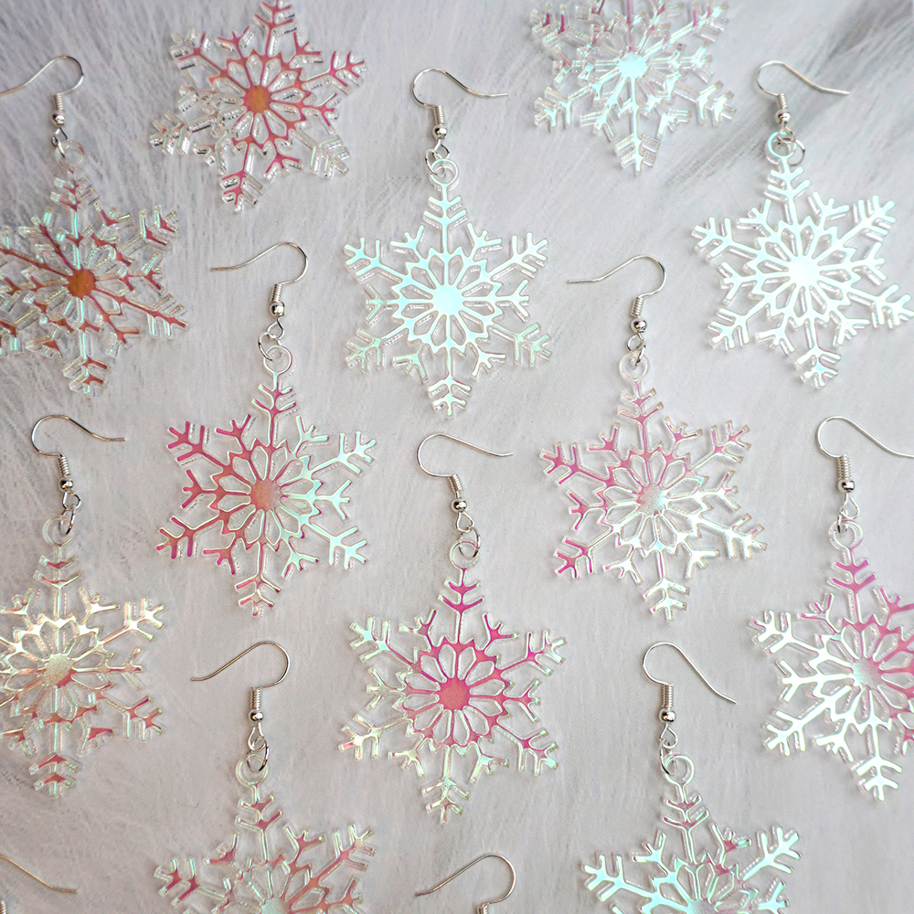 Snowflake Earrings: Laser Cut Acrylic Snowflakes, White Christmas