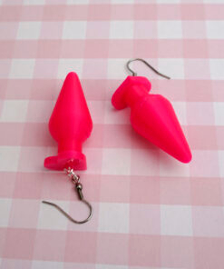 Heart Butt Plug earrings - Neon Pink Love Sex Toys Naughty Valentines Day Hen Party 3D Printed Cheeky Fetish Sex Positive