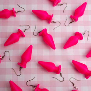 Heart Butt Plug Earrings - Neon Pink Love Sex Toys Naughty Valentines Day Hen Party 3D Printed Cheeky Fetish Sex Positive