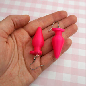Heart Butt Plug Earrings - Neon Pink Love Sex Toys Naughty Valentines Day Hen Party 3D Printed Cheeky Fetish Sex Positive