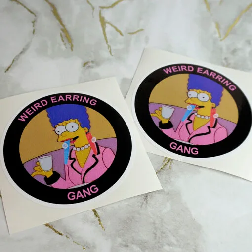 Vinyl sticker stickers slap slaps circle weird earring gang lesbian earrings pink black white marge y2k laptop sticker laptop decal decals waterproof large lgbt business queer meme 2000s