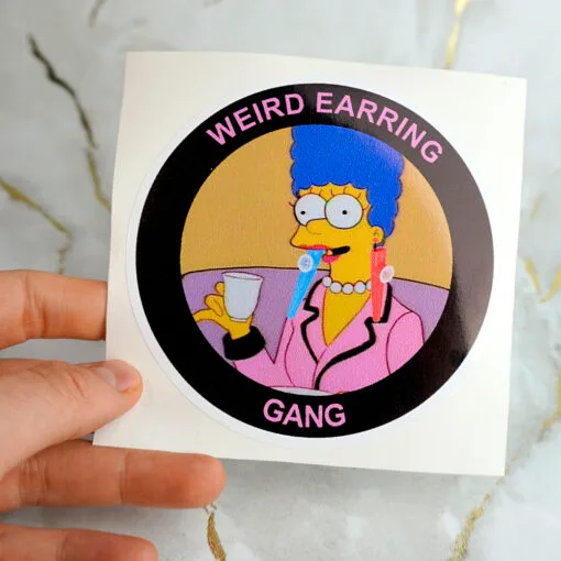 Vinyl sticker stickers slap slaps circle weird earring gang lesbian earrings pink black white marge y2k laptop sticker laptop decal decals waterproof large lgbt business queer meme 2000s