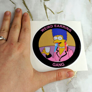 Vinyl sticker stickers slap slaps circle weird earring gang lesbian earrings pink black white marge y2k laptop sticker laptop decal decals waterproof large lgbt business queer meme 2000s