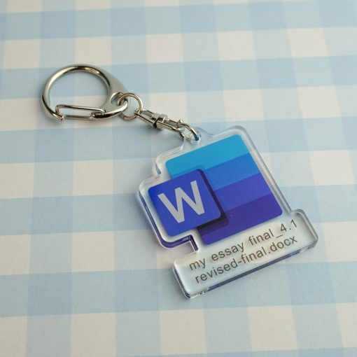 Word Keychain - Essay Uni University Back To School Acrylic Gift Quirky Relatable Icon Logo File Nerd Assignment Blue Keys