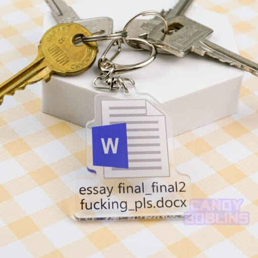 Word Keychain - Essay Uni University Back To School Acrylic Gift Quirky Relatable Icon Logo File Nerd Assignment Blue Keys