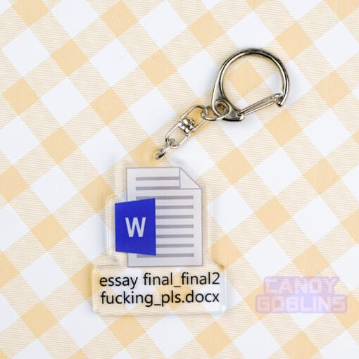 Word Keychain - Essay Uni University Back To School Acrylic Gift Quirky Relatable Icon Logo File Nerd Assignment Blue Keys