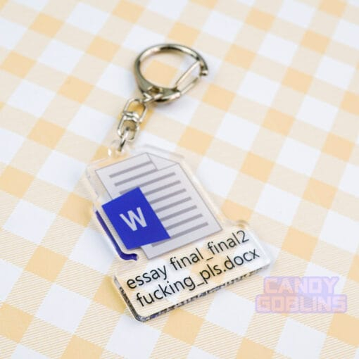 Word Keychain - Essay Uni University Back To School Acrylic Gift Quirky Relatable Icon Logo File Nerd Assignment Blue Keys