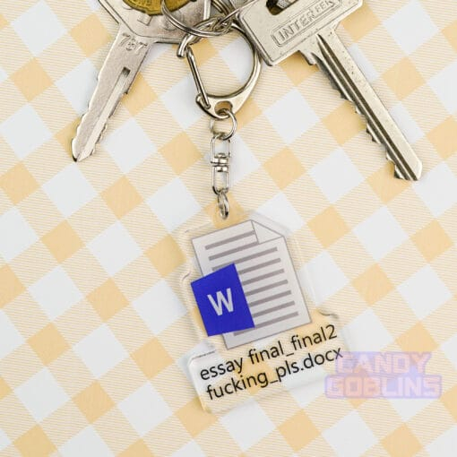 Word Keychain - Essay Uni University Back To School Acrylic Gift Quirky Relatable Icon Logo File Nerd Assignment Blue Keys