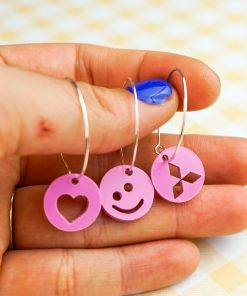 Ecstasy Hoop Earrings - MDMA Pills Tablets Mandy Drugs Laser Cut Smiley Face Heart Jewellery Dangle Raver Rave Techno Party Ravecore Wire