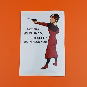 NOT GAY AS IN HAPPY BUT QUEER AS IN FUCK YOU welsh wales lady tradition traditional snt saint davids women history Vinyl sticker stickers slap slaps square y2k laptop sticker laptop decal decals waterproof large lgbt business queer cardiff wales small biz business eggshell