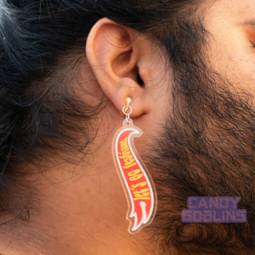 Let's Go Lesbians Earrings - Hot Wheels Meme Billy Eichner Acrylic Red Yellow LGBTQ+ Queer Pride Quirky Dangle