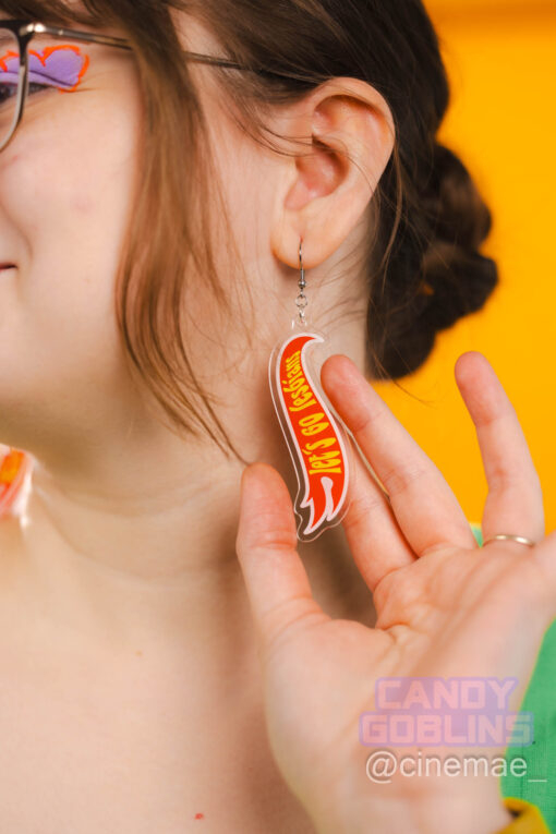 Let's Go Lesbians Earrings - Hot Wheels Meme Billy Eichner Acrylic Red Yellow LGBTQ+ Queer Pride Quirky Dangle Earring earrings jewellery rave raver raving disco clubbing festival wear neon y2k clubwear hand made handmade cybertwee neon clubkid carnival streetstyle harajuku street style cyber kinderwhore techno basement underground urban klub kitsch party kei Altboy alternative style alt fashion clowncore aesthetic eboy egirl goblincore goth style grudge jfashion kidcore party kei pastel goth punk boy girl style queer LGBT shop business scenecore rainbowcore sterling silver clip ons