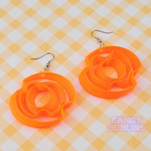 Gyroscope Earrings - Gyro Fidget Toy Neon Orange Rave Spin Autism Jewellery Geometric Maths Statement Quirky 3D Printed