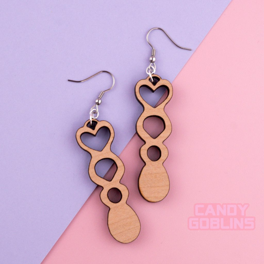 Lovespoon Earrings - Welsh Wales Celtic Love Spoon St Dwynwen Wood Laser Cut Handmade