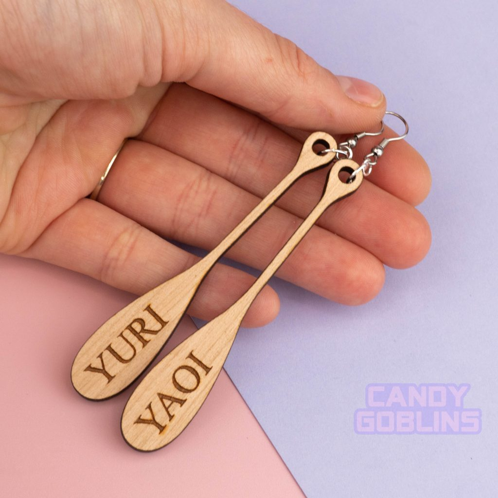 Yaoi Paddle Earrings - Yuri Seme Uke Otaku Anime Weeb Convention Con Cringecore Lasercut Wood BL Boys Love Meme