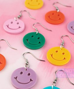 Smiley Earrings - Mismatch Rave Y2K Happy Acrylic Charm Festival Retro Colourful Yellow Orange Pink Purple Lightweight dopamine dressing maximalist fashion