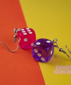 Dice Earrings - Mismatch Transparent Translucent Gamer Board Game Casino Quirky Jewellery UK Kidcore Kitsch