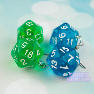 Transparent D20 Earrings - Green, Blue, D&D Dungeons and Dragons Gaming Board Game RPG Jewellery D20 Quirky Jewellery Handmade