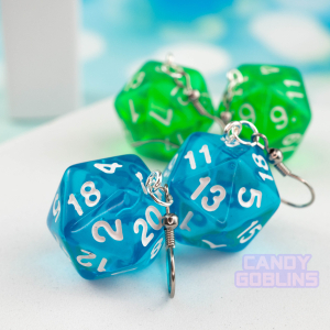 Transparent D20 Earrings - Green, Blue, D&D Dungeons and Dragons Gaming Board Game RPG Jewellery D20 Quirky Jewellery Handmade