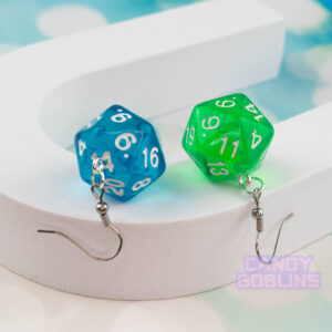 Transparent D20 Earrings - Green, Blue, D&D Dungeons and Dragons Gaming Board Game RPG Jewellery D20 Quirky Jewellery Handmade