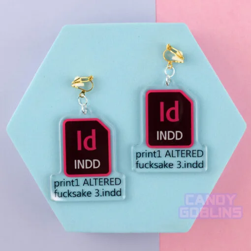 InDesign Earrings - Graphic Design Rude Fuck Swearing Illustration Art Relatable Acrylic Quirky Adobe Designer Icon Dangle INDD