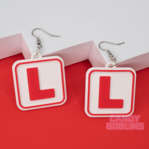 L plate Earrings - Learner Plates Learning Driving Instructor Gifts Provisional Student DVLA Car Jewellery Red & White