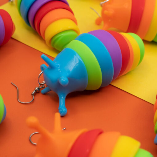 Fidget Slug Earrings - Stim Toy Mismatch Stimmy Autism ADHD Rainbow Animal Quirky Jewellery Statement