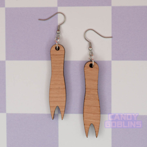 Chip Fork Earrings - British Seaside Fish & Chip Jewellery Wooden Novelty Earring Beach Summer Sun Food Themed