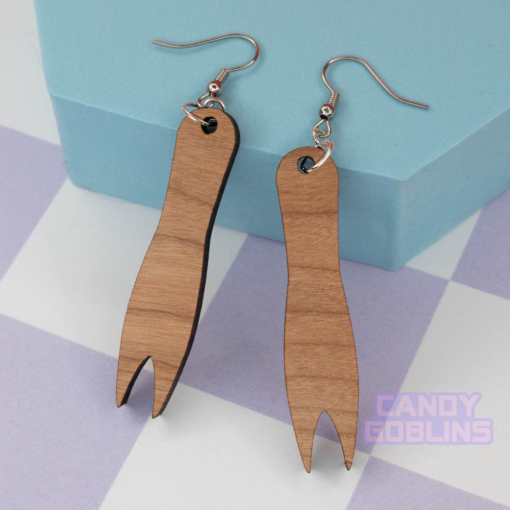 Chip Fork Earrings - British Seaside Fish & Chip Jewellery Wooden Novelty Earring Beach Summer Sun Food Themed