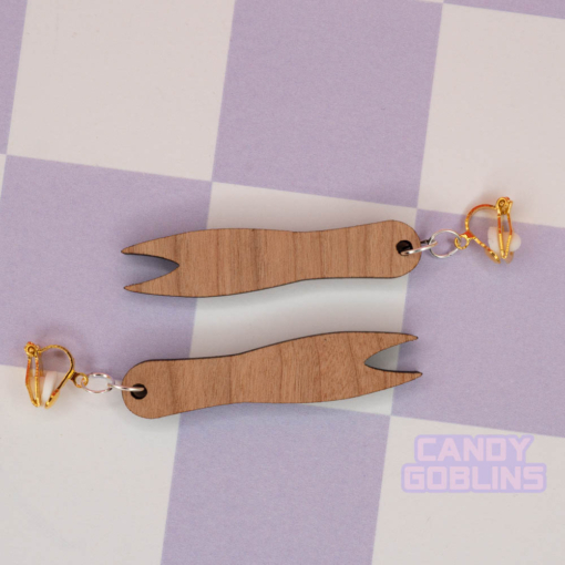 Chip Fork Earrings - British Seaside Fish & Chip Jewellery Wooden Novelty Earring Beach Summer Sun Food Themed