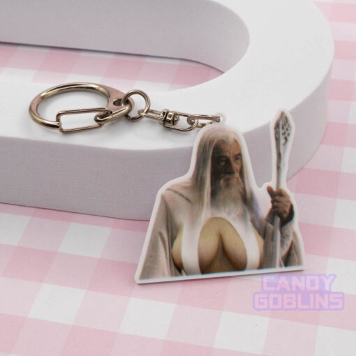 Gandalf Big Naturals Keychain - LoTR Lord of the Rings Meme Grey White Jewellery Fandom Big Boobs Ian Mckellen Queer Keychains