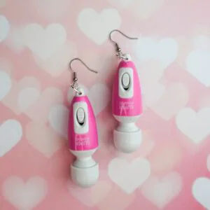 Vibe vibrator sex toy Hitachi magic wand lube blue batteries included quirky feminist sex positive feminism Earring earrings jewellery rave raver raving house party disco clubbing ibiza festival wear neon y2k clubwear hand made handmade cybertwee neon clubkid club kid carnival streetstyle harajuku street style cyber kinderwhore funky groovy techno basement underground urban kidcore kid core clubkid club kid klub goblin goblincore kitsch