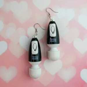 Vibe vibrator sex toy Hitachi magic wand lube blue batteries included quirky feminist sex positive feminism Earring earrings jewellery rave raver raving house party disco clubbing ibiza festival wear neon y2k clubwear hand made handmade cybertwee neon clubkid club kid carnival streetstyle harajuku street style cyber kinderwhore funky groovy techno basement underground urban kidcore kid core clubkid club kid klub goblin goblincore kitsch