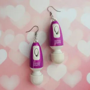 Vibe vibrator sex toy Hitachi magic wand lube blue batteries included quirky feminist sex positive feminism Earring earrings jewellery rave raver raving house party disco clubbing ibiza festival wear neon y2k clubwear hand made handmade cybertwee neon clubkid club kid carnival streetstyle harajuku street style cyber kinderwhore funky groovy techno basement underground urban kidcore kid core clubkid club kid klub goblin goblincore kitsch