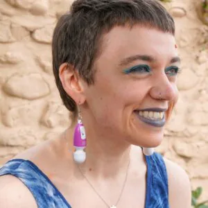 Vibe vibrator sex toy Hitachi magic wand lube blue batteries included quirky feminist sex positive feminism Earring earrings jewellery rave raver raving house party disco clubbing ibiza festival wear neon y2k clubwear hand made handmade cybertwee neon clubkid club kid carnival streetstyle harajuku street style cyber kinderwhore funky groovy techno basement underground urban kidcore kid core clubkid club kid klub goblin goblincore kitsch