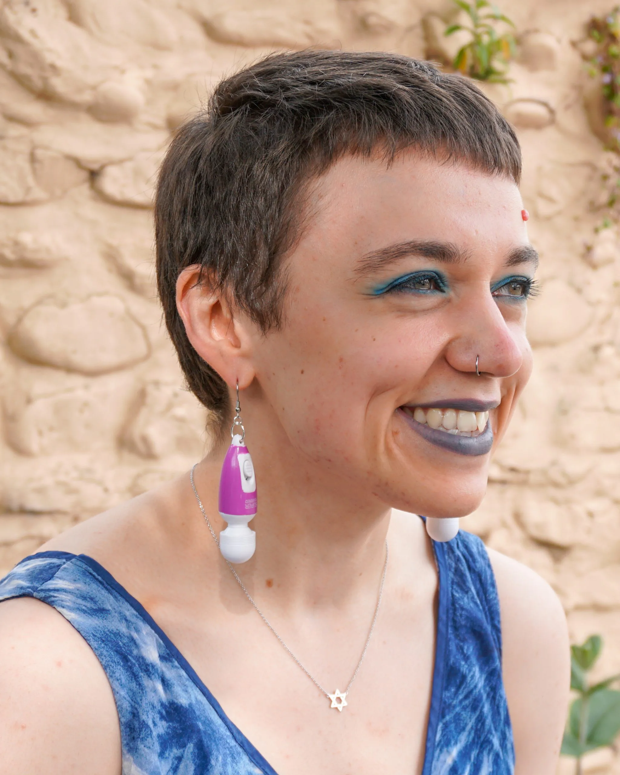 Vibe vibrator sex toy Hitachi magic wand lube blue batteries included quirky feminist sex positive feminism Earring earrings jewellery rave raver raving house party disco clubbing ibiza festival wear neon y2k clubwear hand made handmade cybertwee neon clubkid club kid carnival streetstyle harajuku street style cyber kinderwhore funky groovy techno basement underground urban kidcore kid core clubkid club kid klub goblin goblincore kitsch