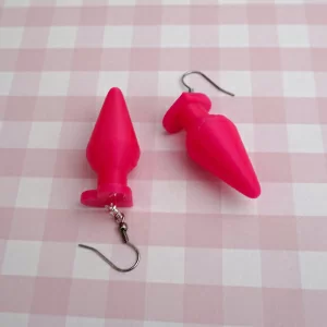 Heart Butt Plug earrings - Neon Pink Love Sex Toys Naughty Valentines Day Hen Party 3D Printed Cheeky Fetish Sex Positive