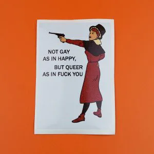 NOT GAY AS IN HAPPY BUT QUEER AS IN FUCK YOU welsh wales lady tradition traditional snt saint davids women history Vinyl sticker stickers slap slaps square y2k laptop sticker laptop decal decals waterproof large lgbt business queer cardiff wales small biz business eggshell