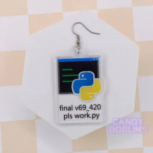 A single Python Earring is laid out against a white photo prop. The earring features the Python logo, with text underneath that reads